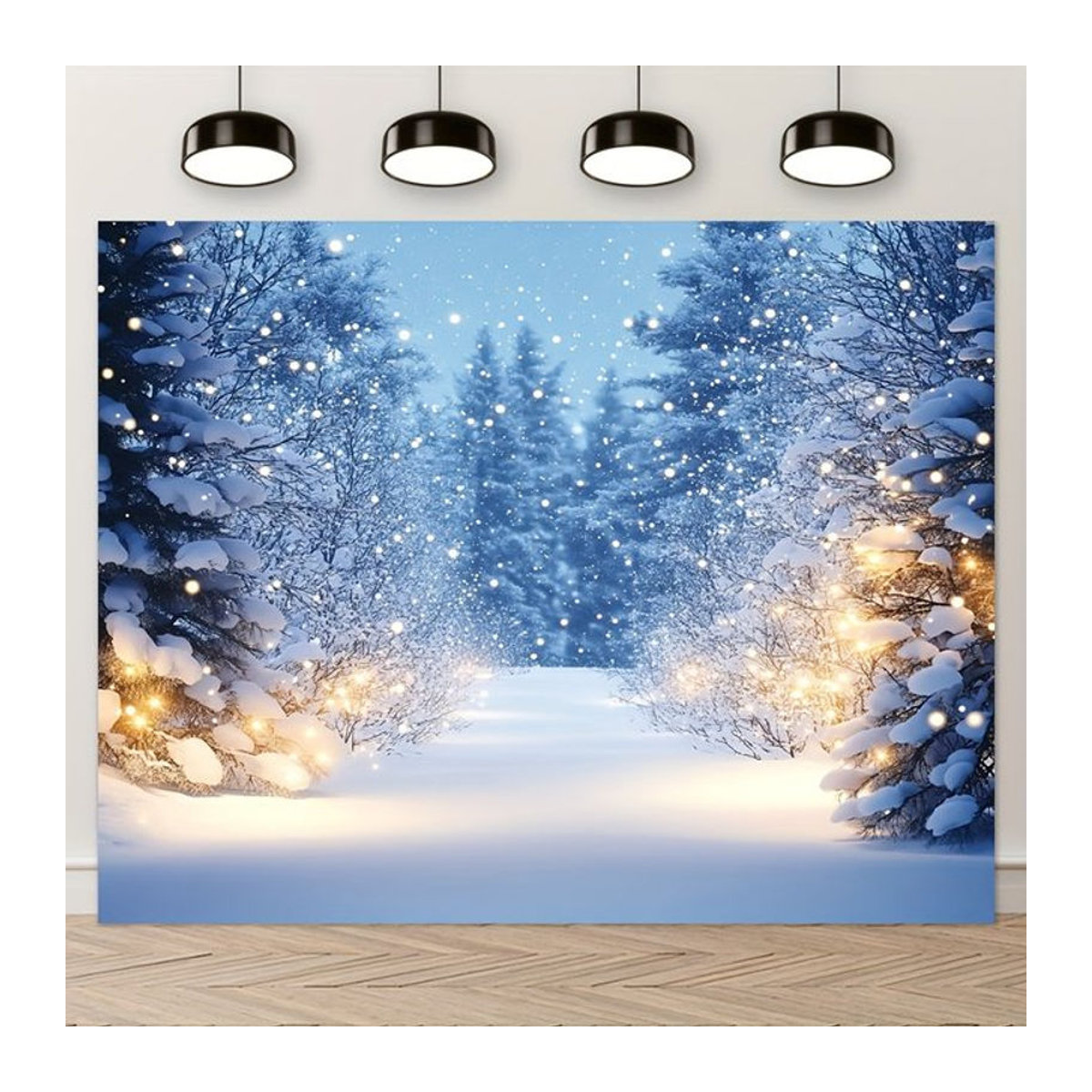 VIKAMA Winter Solstice Wandteppich mit Schneeszene und blauem Wald als Textil-Wanddekoration für dein Wohnzimmer - Bild 1