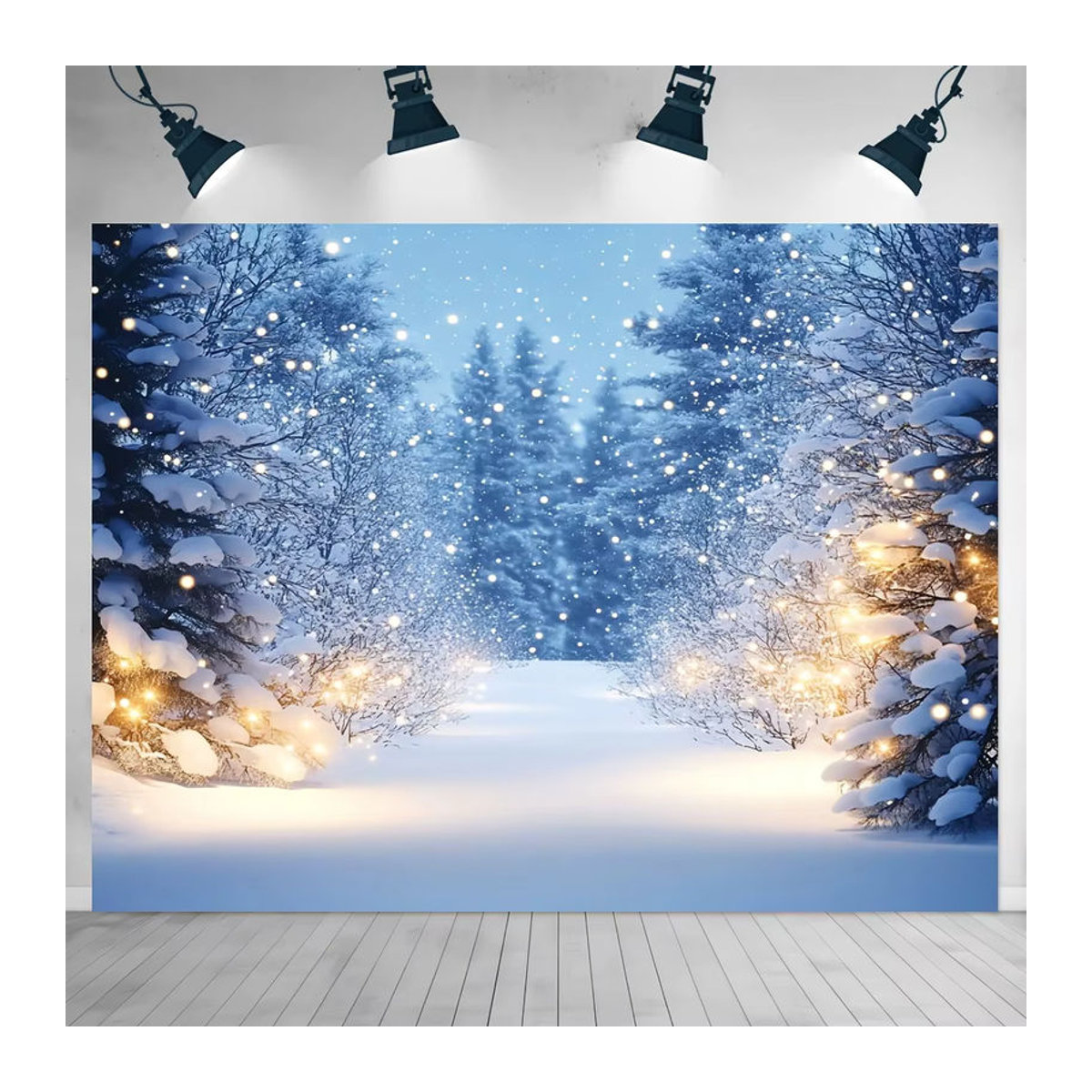 VIKAMA Winter Solstice Wandteppich mit Schneeszene und blauem Wald als Textil-Wanddekoration für dein Wohnzimmer - Bild 2