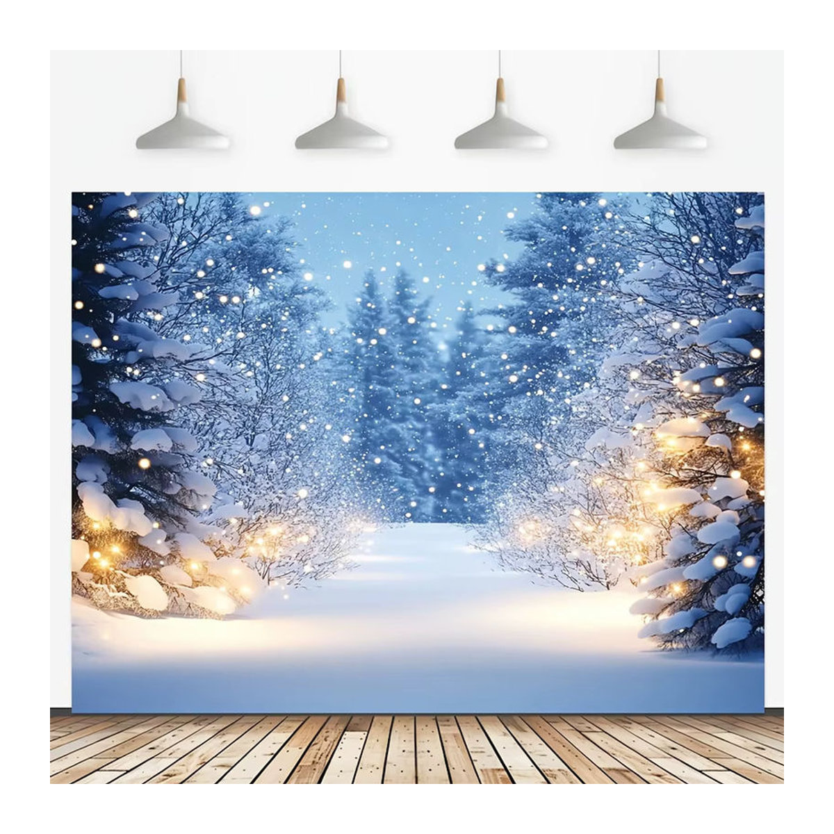 VIKAMA Winter Solstice Wandteppich mit Schneeszene und blauem Wald als Textil-Wanddekoration für dein Wohnzimmer - Bild 3