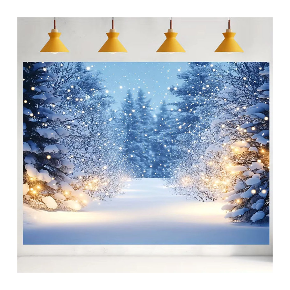 VIKAMA Winter Solstice Wandteppich mit Schneeszene und blauem Wald als Textil-Wanddekoration für dein Wohnzimmer - Bild 4