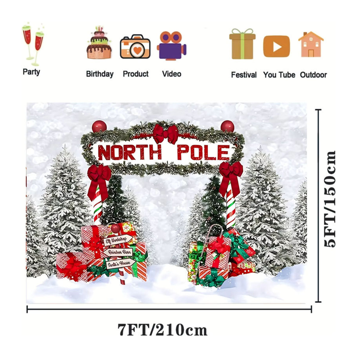 VIKAMA Winter-Weihnachtshintergrund Waldwunderland mit verschneiten Kiefern, weiß, rechteckig - Bild 2