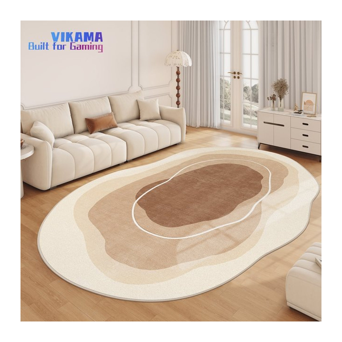 VIKAMA Wohnzimmer Teppich im French Cream Style, schmutzabweisende und rutschfeste Fußmatte für Schlafzimmer und Nachttisch in Creme/Beige - Bild 1