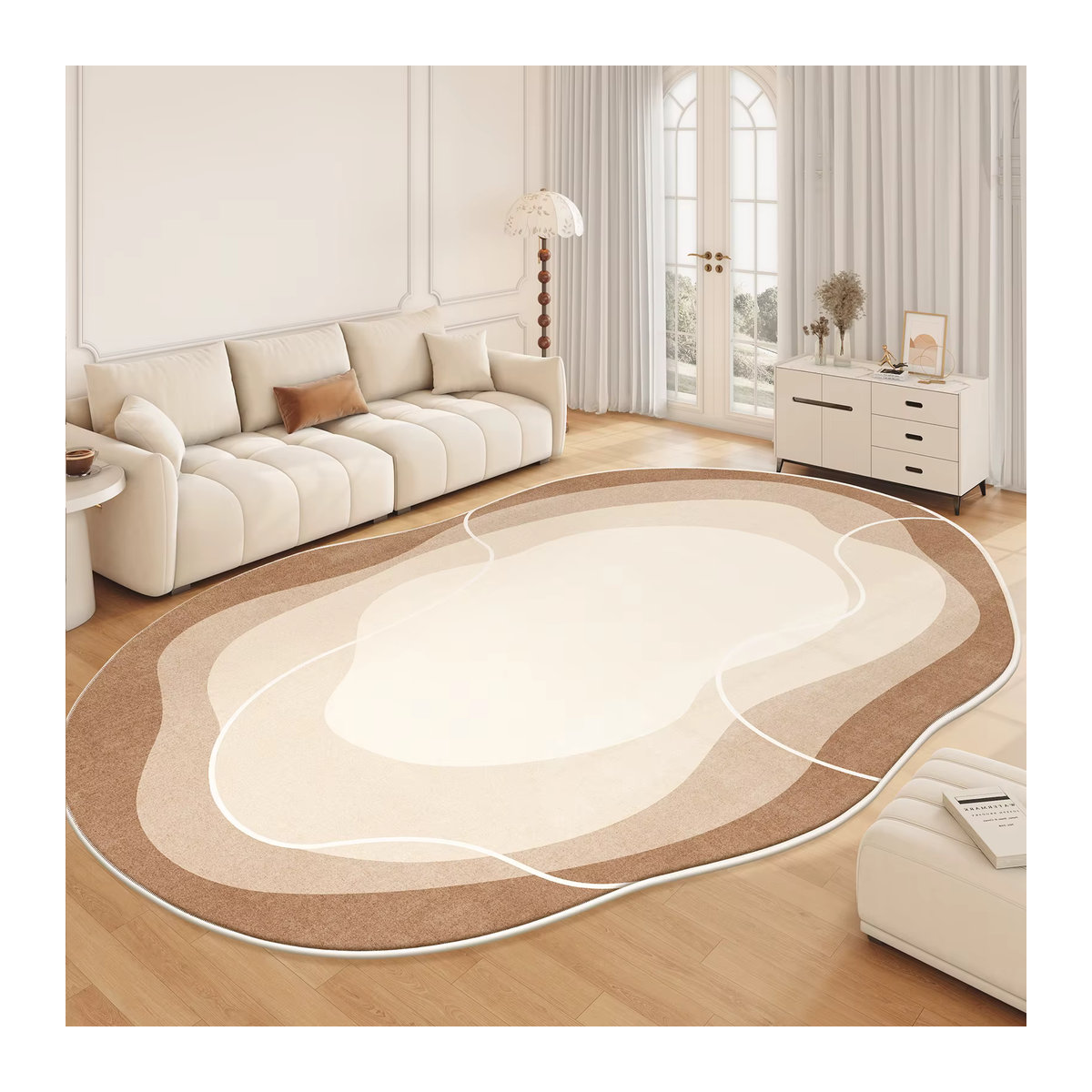 VIKAMA Wohnzimmer Teppich im French Cream Style, schmutzabweisende und rutschfeste Fußmatte für Schlafzimmer und Nachttisch in Creme/Beige - Bild 2