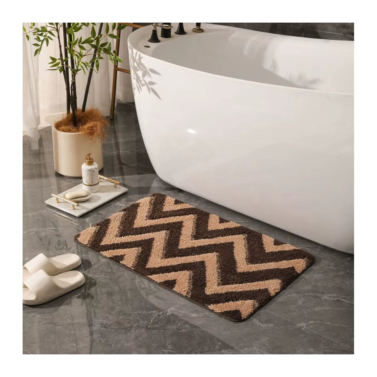 VIKAMAins Luxus Badezimmer-Flanell-Bodenmatte in Braun, wasserabsorbierender Teppich für Eingangsbereich und Schlafzimmer - Bild 1