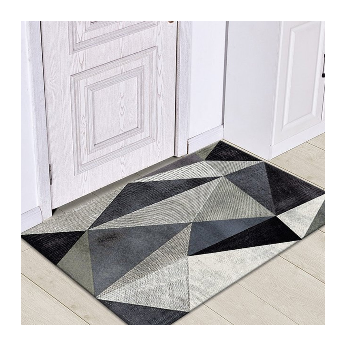 VIKamas Fleece Teppich in Grau mit geometrischem Design, rutschfest und schmutzabweisend, B/T: 60 x 40 cm - Bild 1