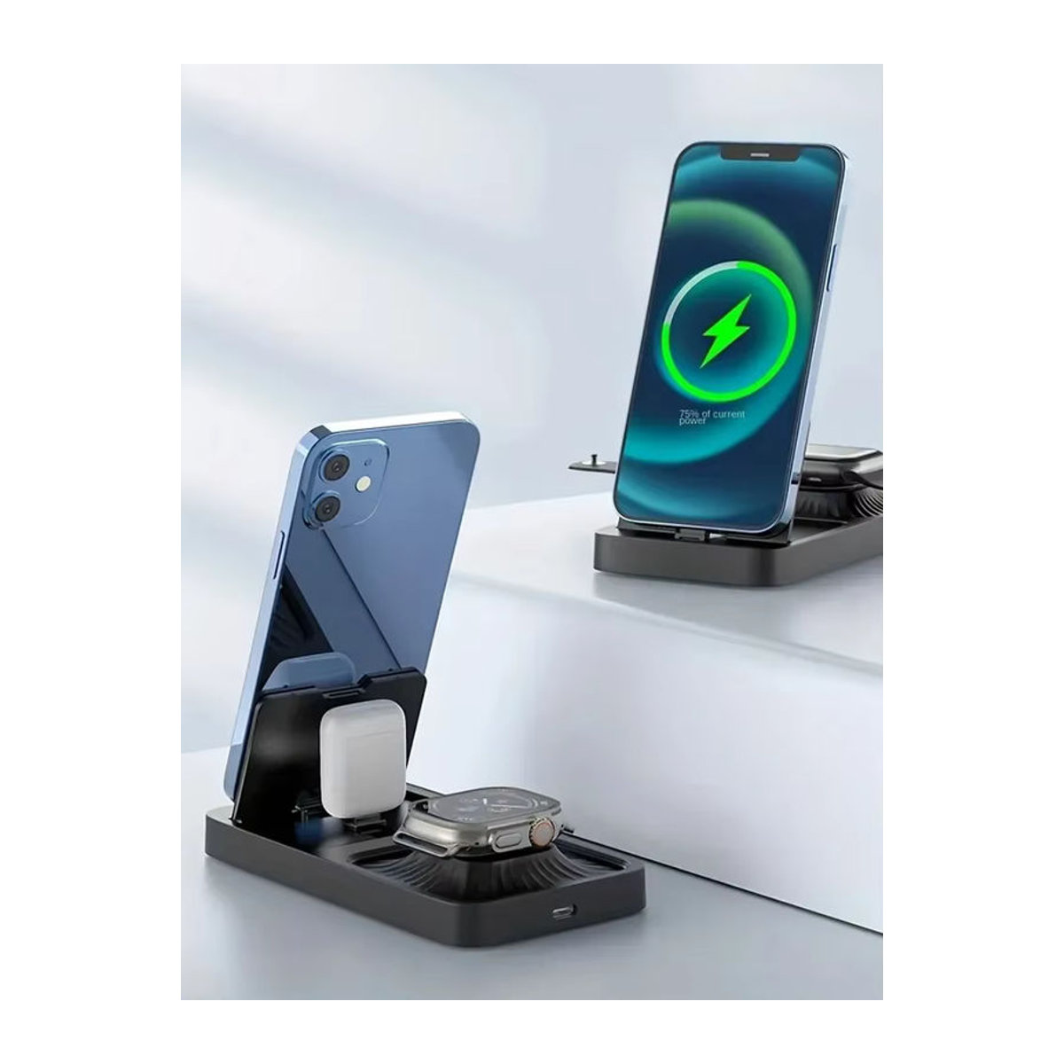 Vikefon 3 in 1 faltbares kabelloses Ladegerät 15W Schnellladestation für iPhone, Apple Watch und AirPods Pro in Weiß oder Schwarz - Bild 6
