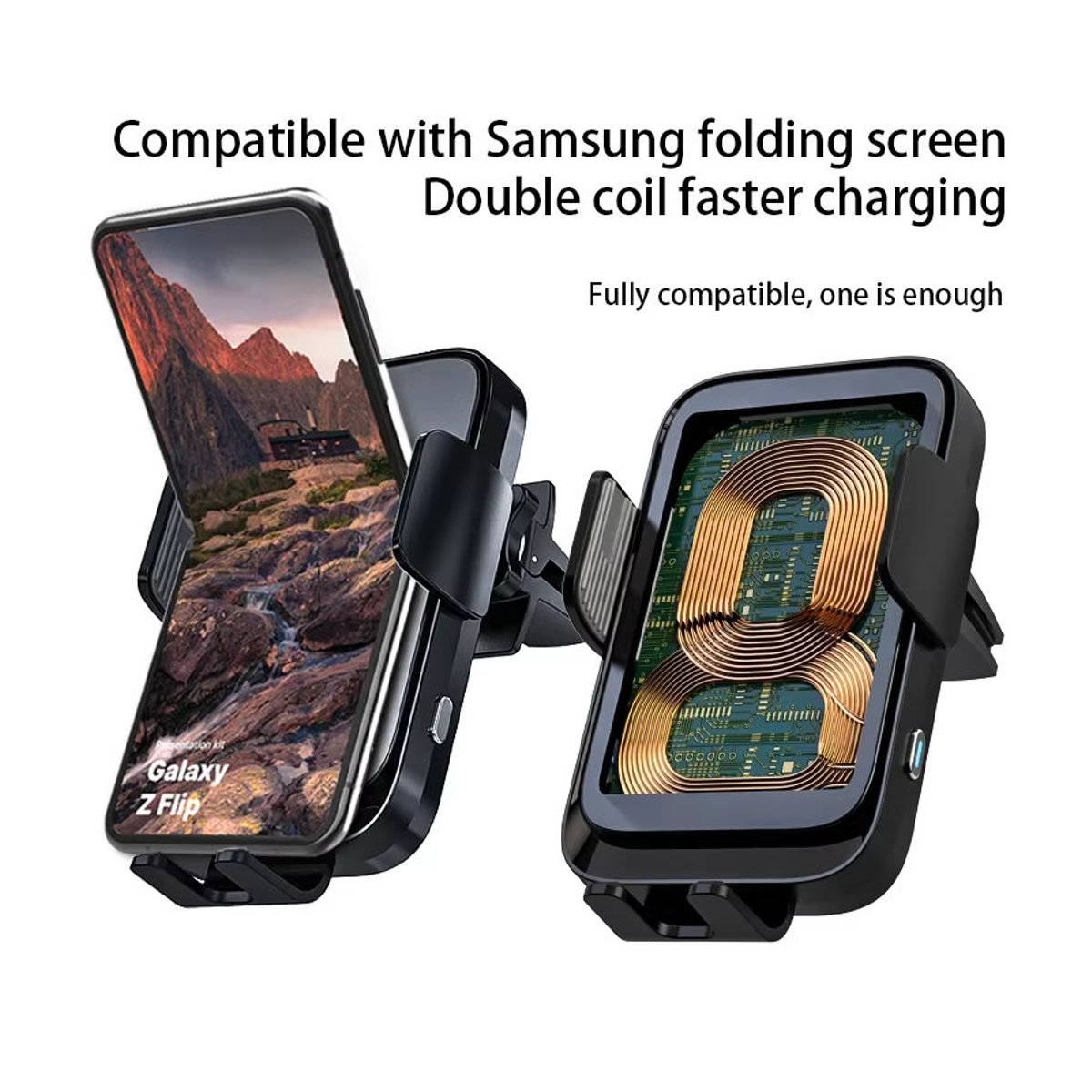 VIKEFON Drahtlose Auto Ladestation Schwarz Minimalistisch mit Automatischer Schnellladefunktion für iPhone, Samsung Z Flip/Fold und Xiaomi - Bild 3