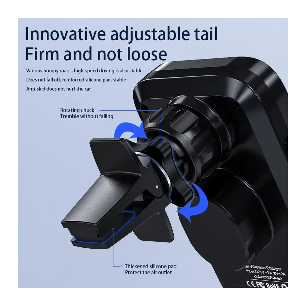 VIKEFON Drahtlose Auto Ladestation Schwarz Minimalistisch mit Automatischer Schnellladefunktion für iPhone, Samsung Z Flip/Fold und Xiaomi - Bild 4