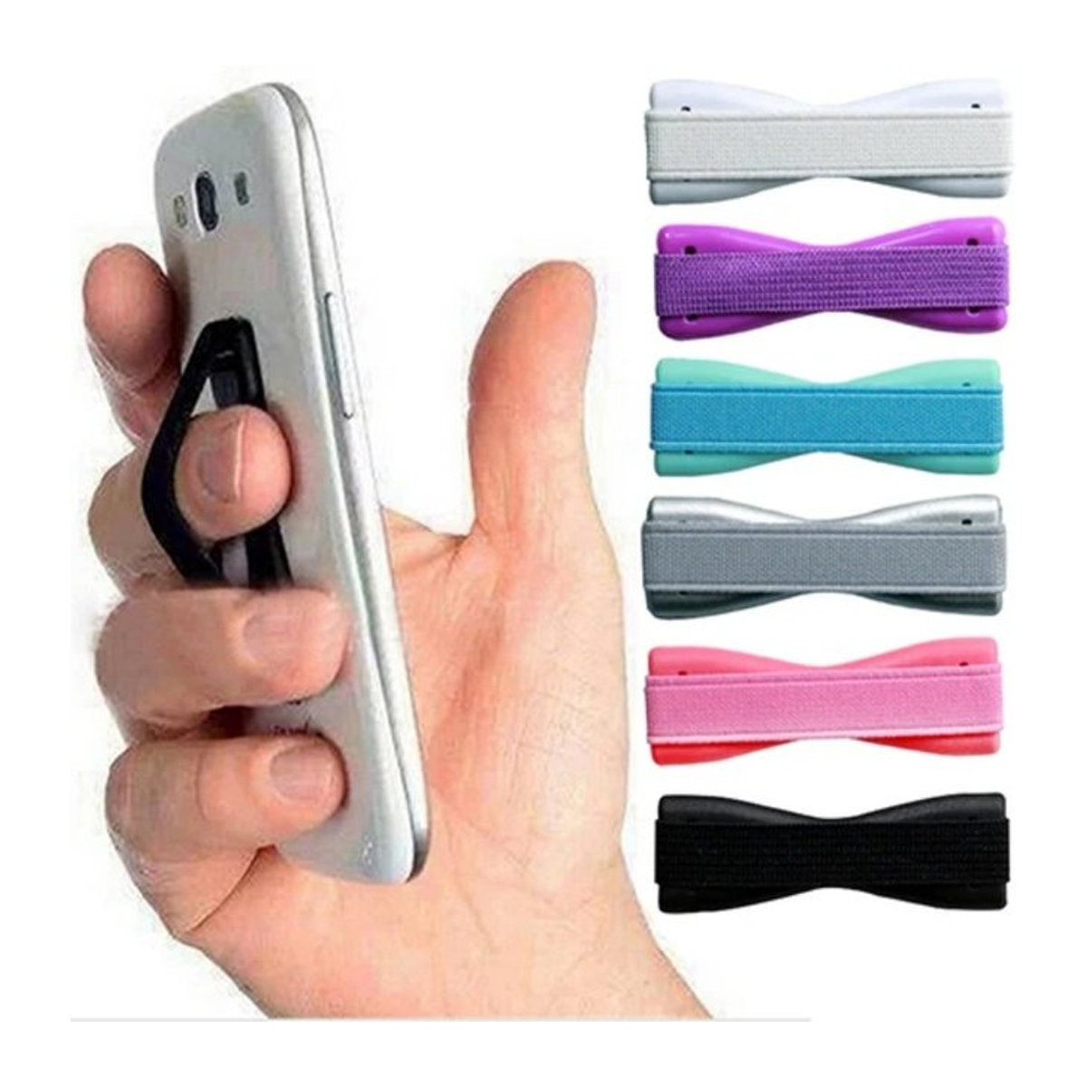 VIKEFON Selbstklebender Fingerring-Telefonhalter mit elastischem Seil für iPhone, Samsung und Xiaomi in Schwarz oder Bunt - Bild 1