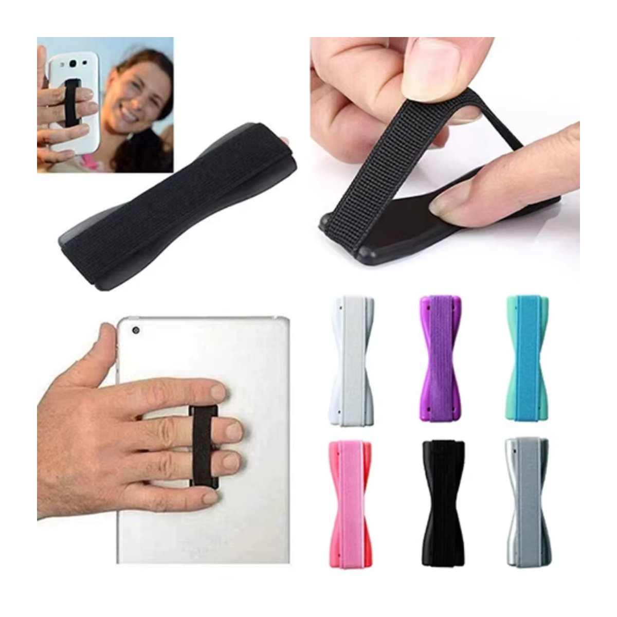 VIKEFON Selbstklebender Fingerring-Telefonhalter mit elastischem Seil für iPhone, Samsung und Xiaomi in Schwarz oder Bunt - Bild 4