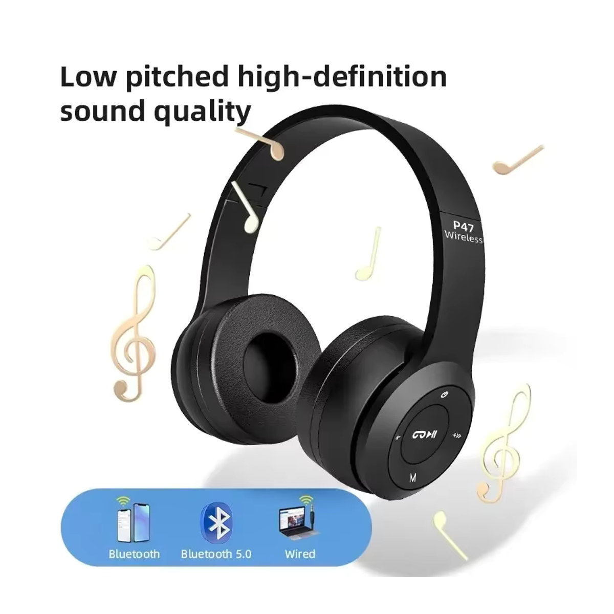VIKEFON Stereo P47 Bluetooth Headset 5.0 Wireless Folding Headset für iPhone Samsung und PC in Schwarz oder Weiß - Bild 6