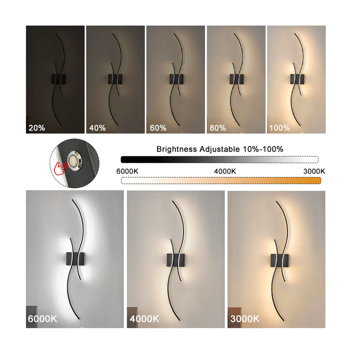 Vikotou Drahtlose LED-Wandleuchte mit Fernbedienung und Touch-Dimmer, 3 CCT Lichtfarben, Minimalistisches Design in Schwarz/Weiß - Bild 3