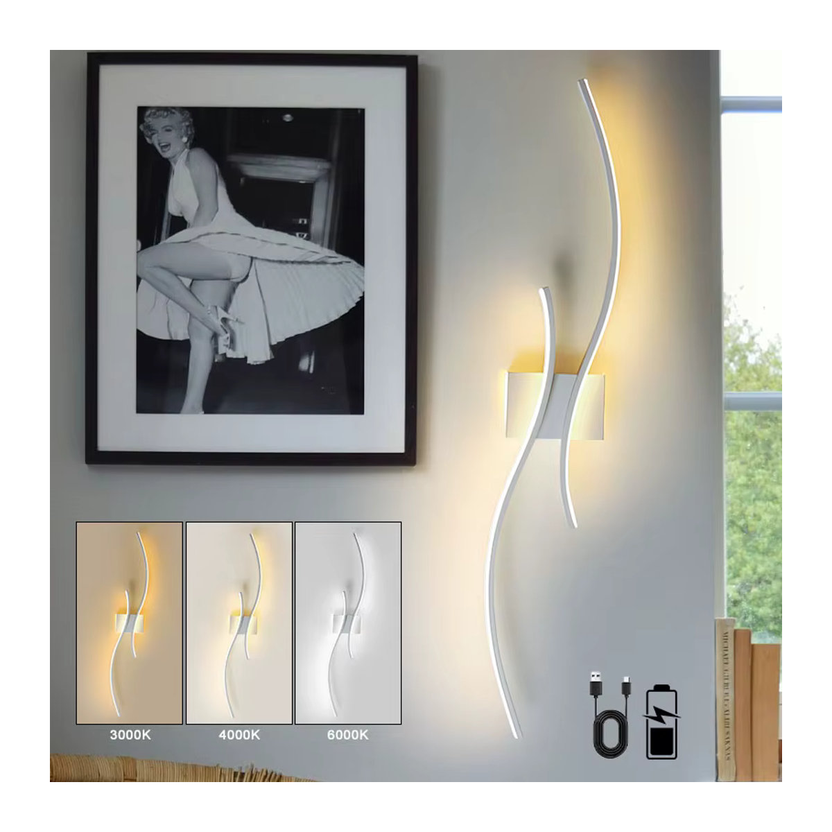 Vikotou Drahtlose LED-Wandleuchte mit Fernbedienung und Touch-Dimmer, 3 CCT Lichtfarben, Minimalistisches Design in Schwarz/Weiß - Bild 5