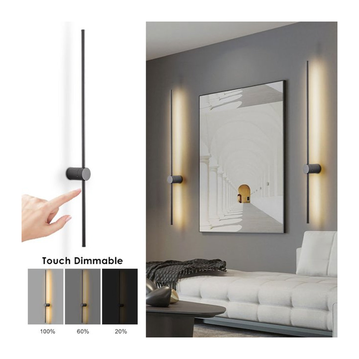 Vikotou LED-Wandleuchte in Schwarz mit Touch-Schalter und Dimmfunktion aus Aluminium für Innenbereich - Bild 1