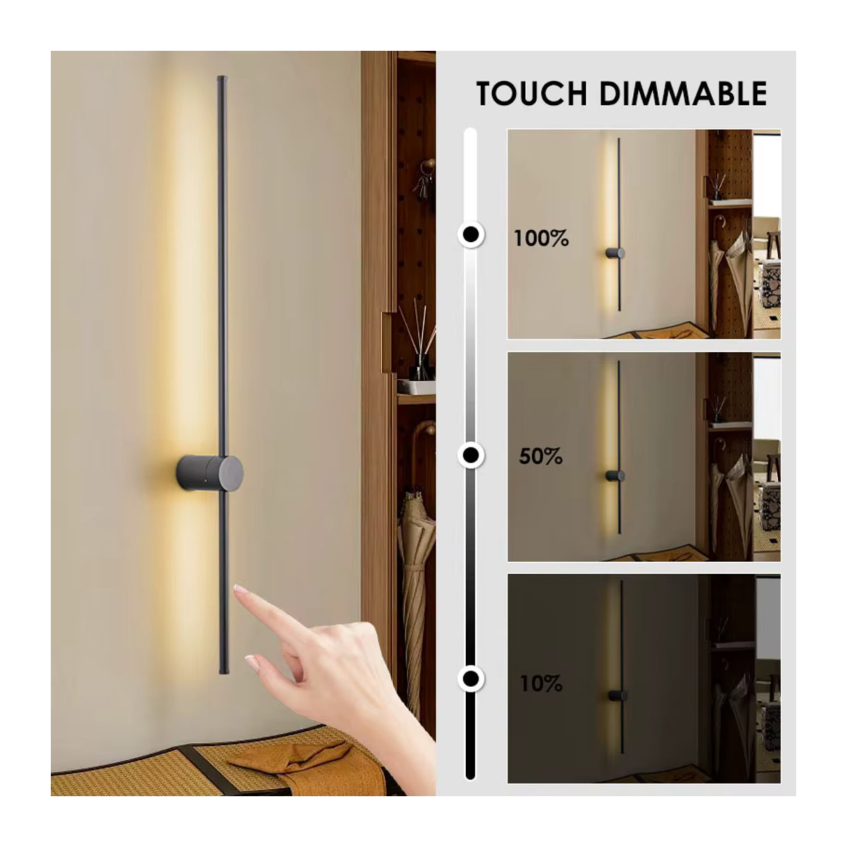 Vikotou LED-Wandleuchte in Schwarz mit Touch-Schalter und Dimmfunktion aus Aluminium für Innenbereich - Bild 2