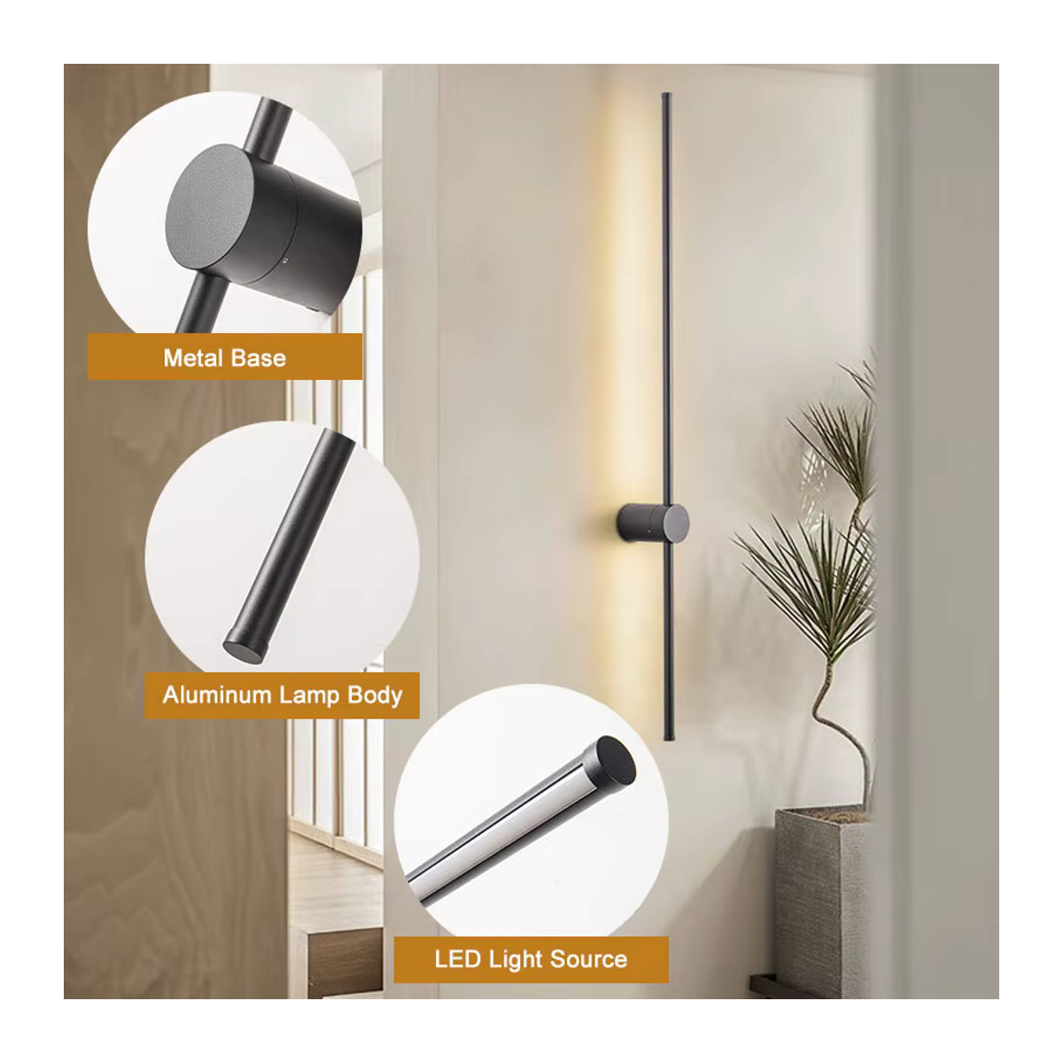 Vikotou LED-Wandleuchte in Schwarz mit Touch-Schalter und Dimmfunktion aus Aluminium für Innenbereich - Bild 3