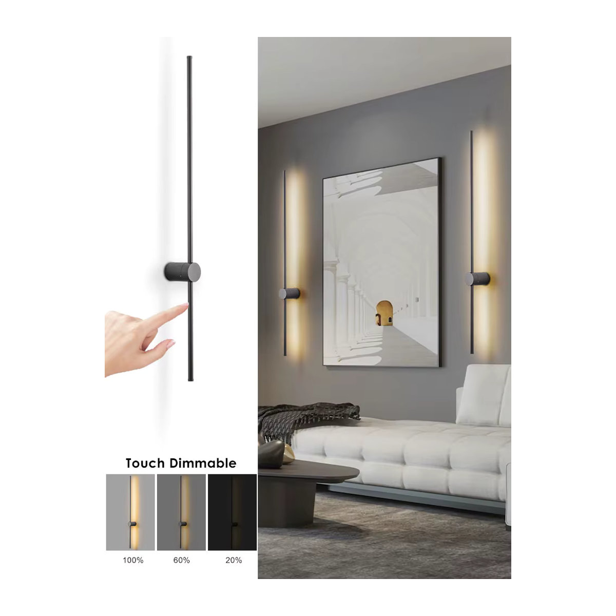 Vikotou LED-Wandleuchte in Schwarz mit Touch-Schalter und Dimmfunktion aus Aluminium für Innenbereich - Bild 5