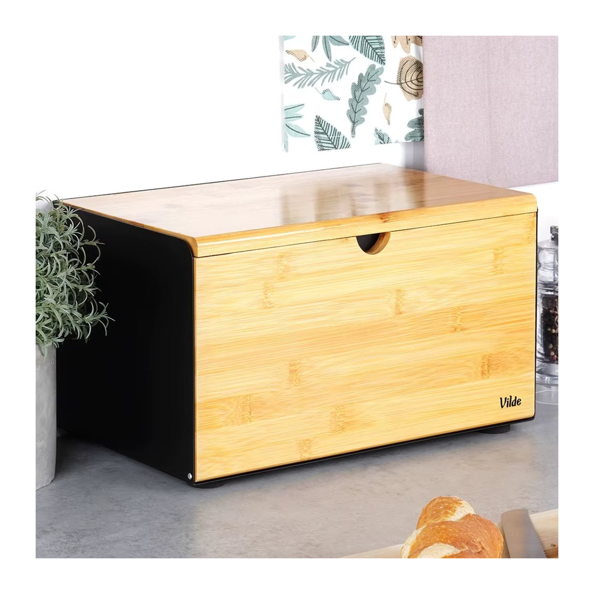 Vilde Brotbox aus Holz und Metall in Schwarz, Doppel-Abdeckung, B: 35,5 cm, T: 22 cm, H: 20,5 cm - Bild 2