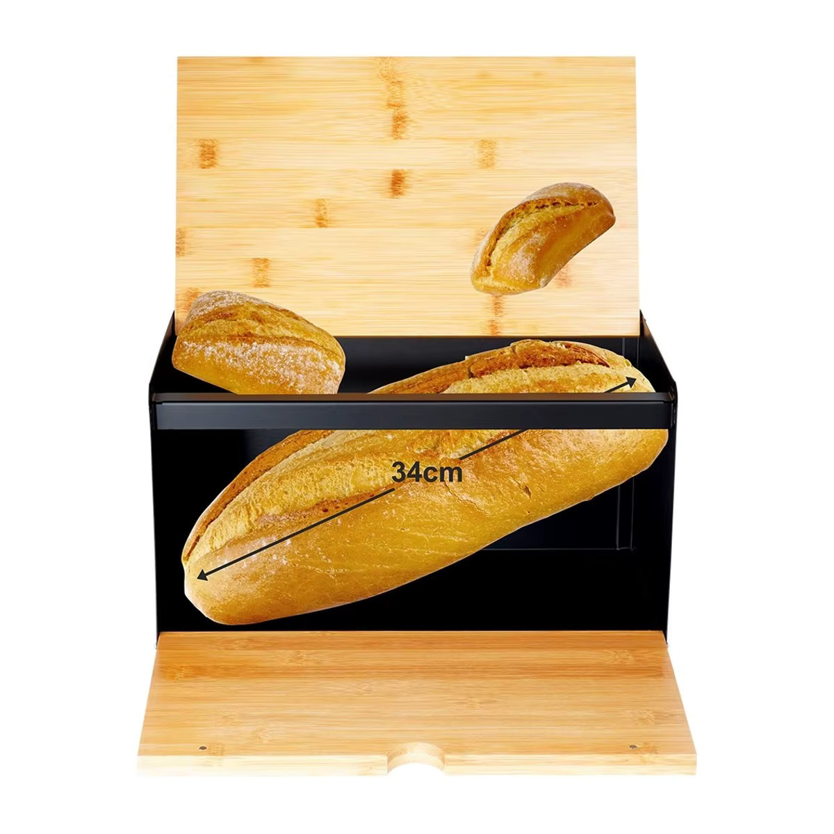Vilde Brotbox aus Holz und Metall in Schwarz, Doppel-Abdeckung, B: 35,5 cm, T: 22 cm, H: 20,5 cm - Bild 5