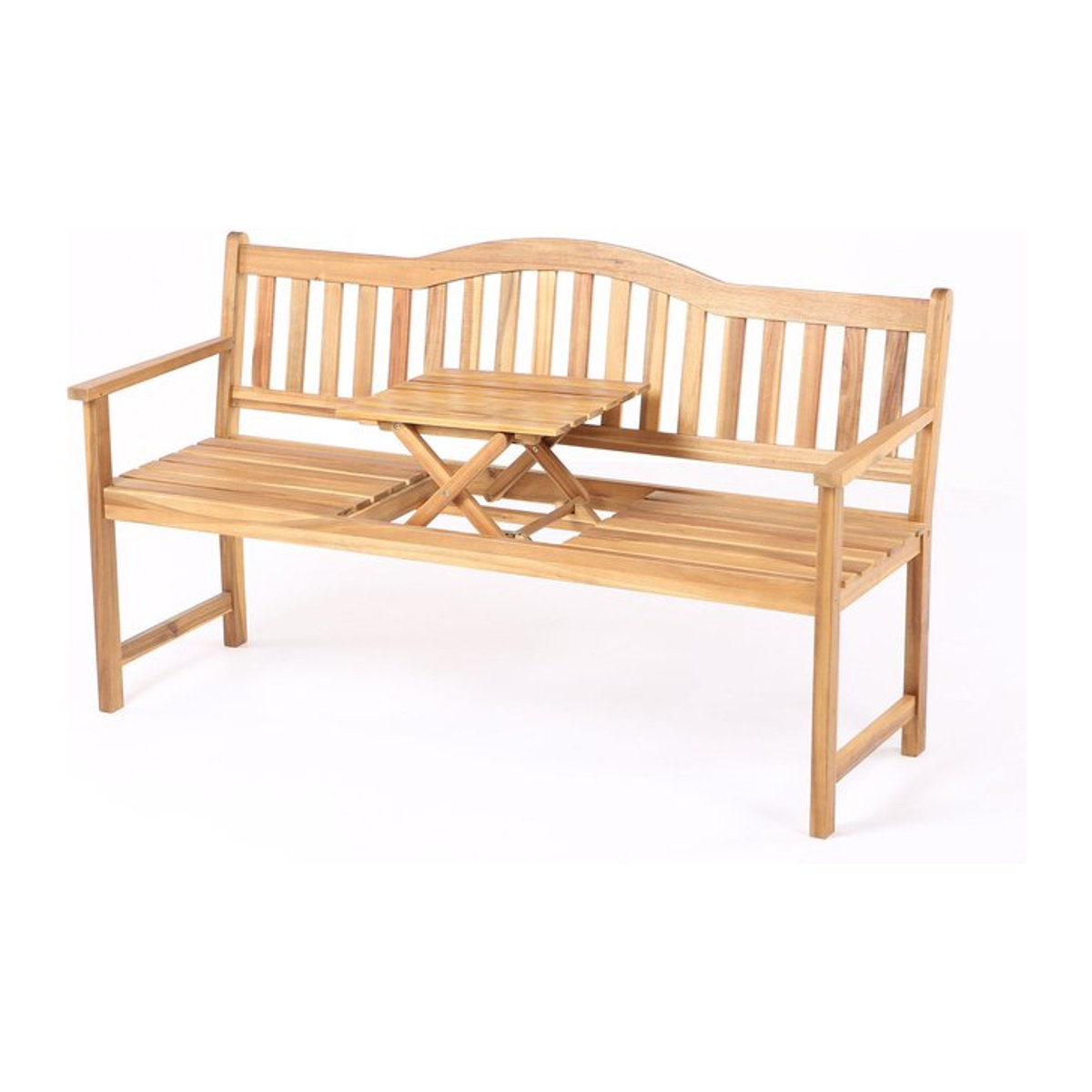 Villana Gartenbank aus Akazie in Braun mit Klapptisch-Funktion, B/T/H: 152 x 59 x 86 cm - Bild 1