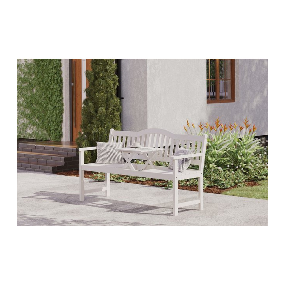 Villana Gartenbank aus Akazie in Weiß mit Klapptisch-Funktion für 2-3 Personen, B/T/H: 152 x 59 x 86 cm - Bild 1