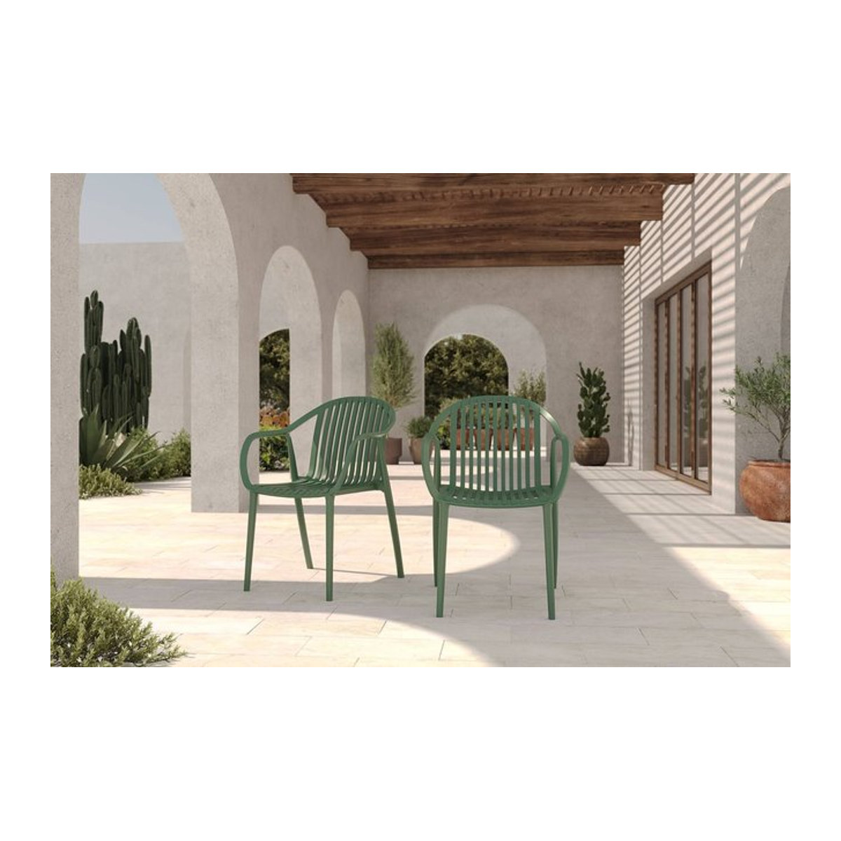 Villana Pico Curve Stapelsessel 2er-Set in Grün aus Kunststoff, modern, B/T/H: 56,5 x 59,5 x 83 cm - Bild 1