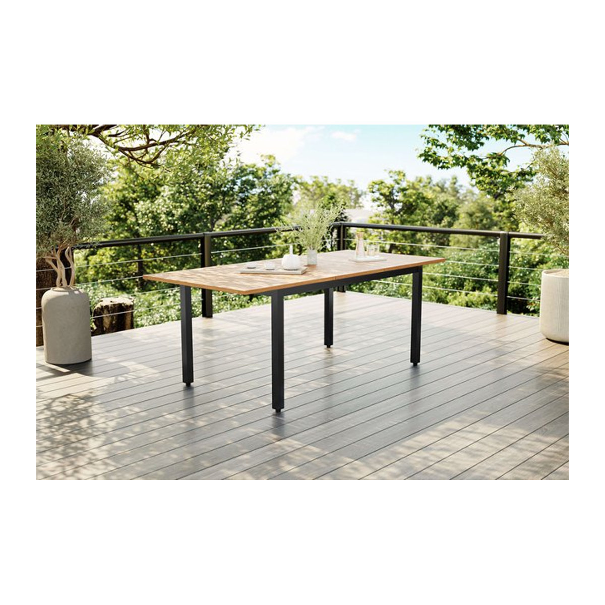 Villana Tasmania Ausziehtisch in Anthrazit aus Aluminium und Eukalyptus, Rechteckig, B/T: 90 x 150/200 cm - Bild 1