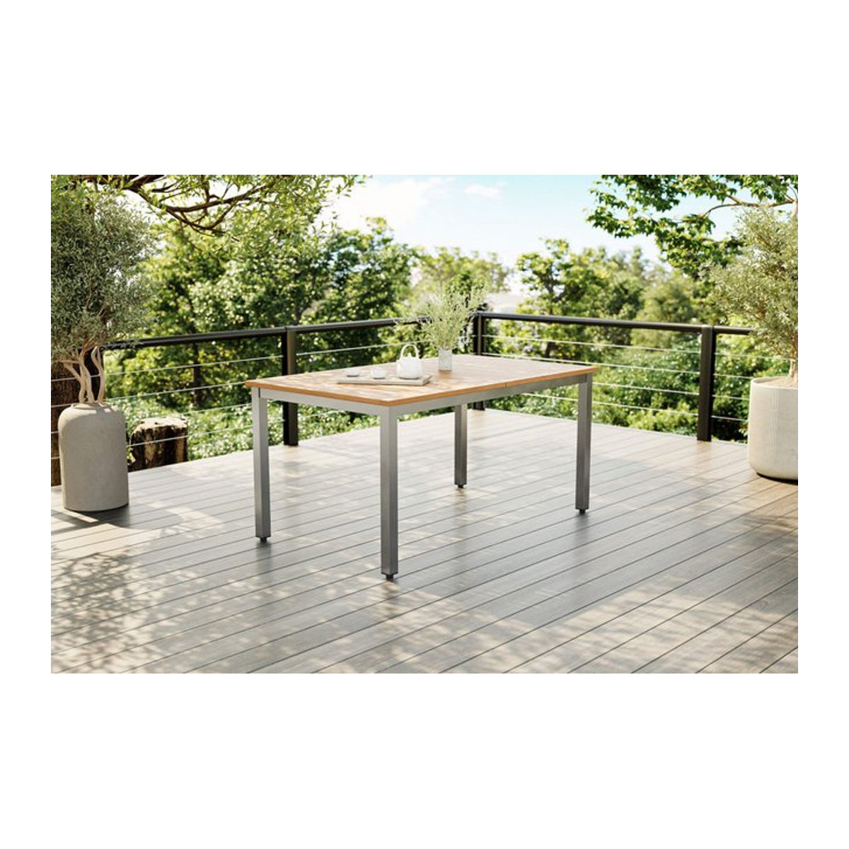 Villana Tasmania Ausziehtisch in Silber aus Aluminium und Eukalyptus, Rechteckig, B/T: 200 x 90 cm (ausziehbar auf 150 x 90 cm) - Bild 1