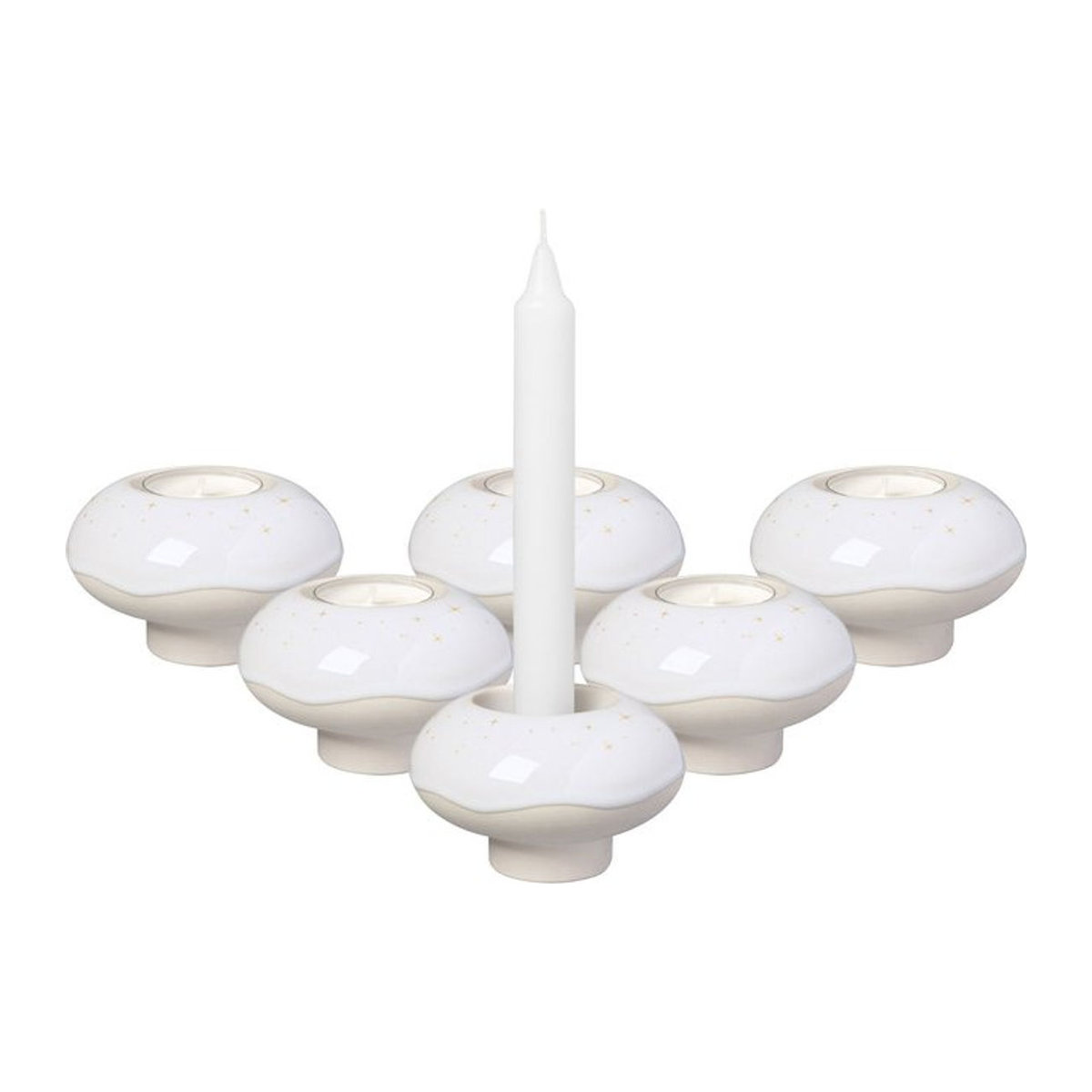 Villeroy & Boch like. Kerzenhalter Donut Winter Glow aus Keramik, weiß, 6er Set, Durchmesser: 9,1 cm - Bild 1