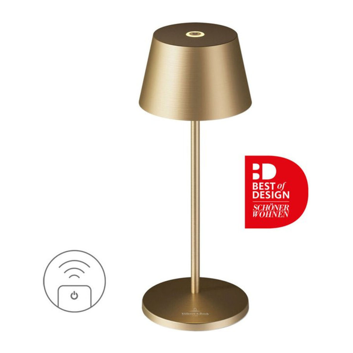 Villeroy & Boch SEOUL MICRO RC Akku-Tischleuchte aus Aluminium in Gold gebürstet mit LED, Ø x H: 7,5 x 20 cm - Bild 1