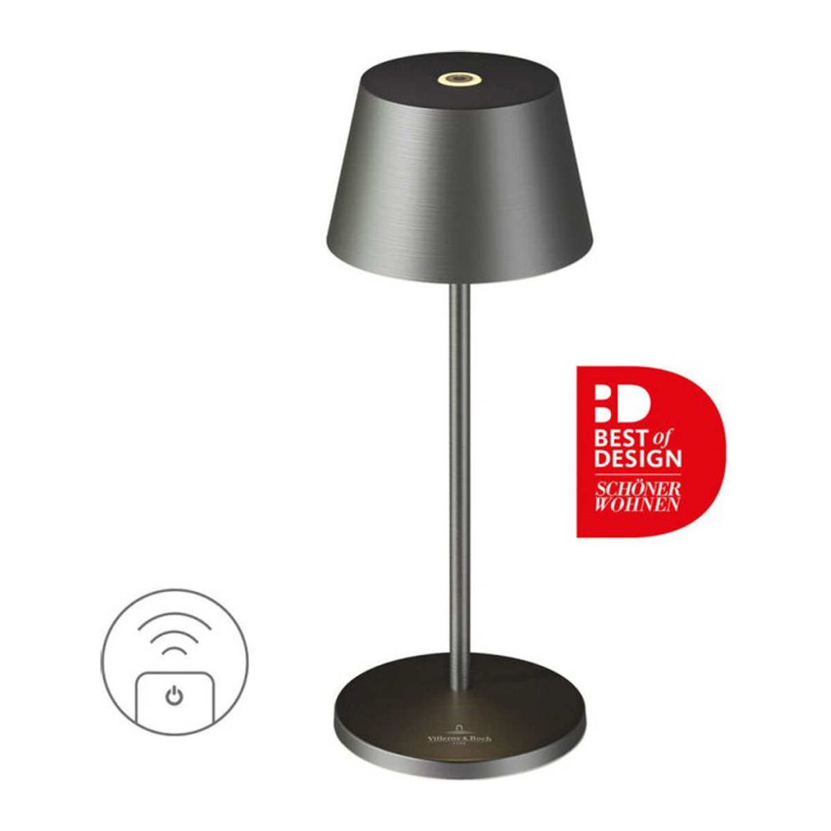 Villeroy & Boch SEOUL MICRO RC Akku-Tischleuchte LED in Anthrazit Grau mit Aluminium-Finish ØxH: 7,5 x 20 cm - Bild 1