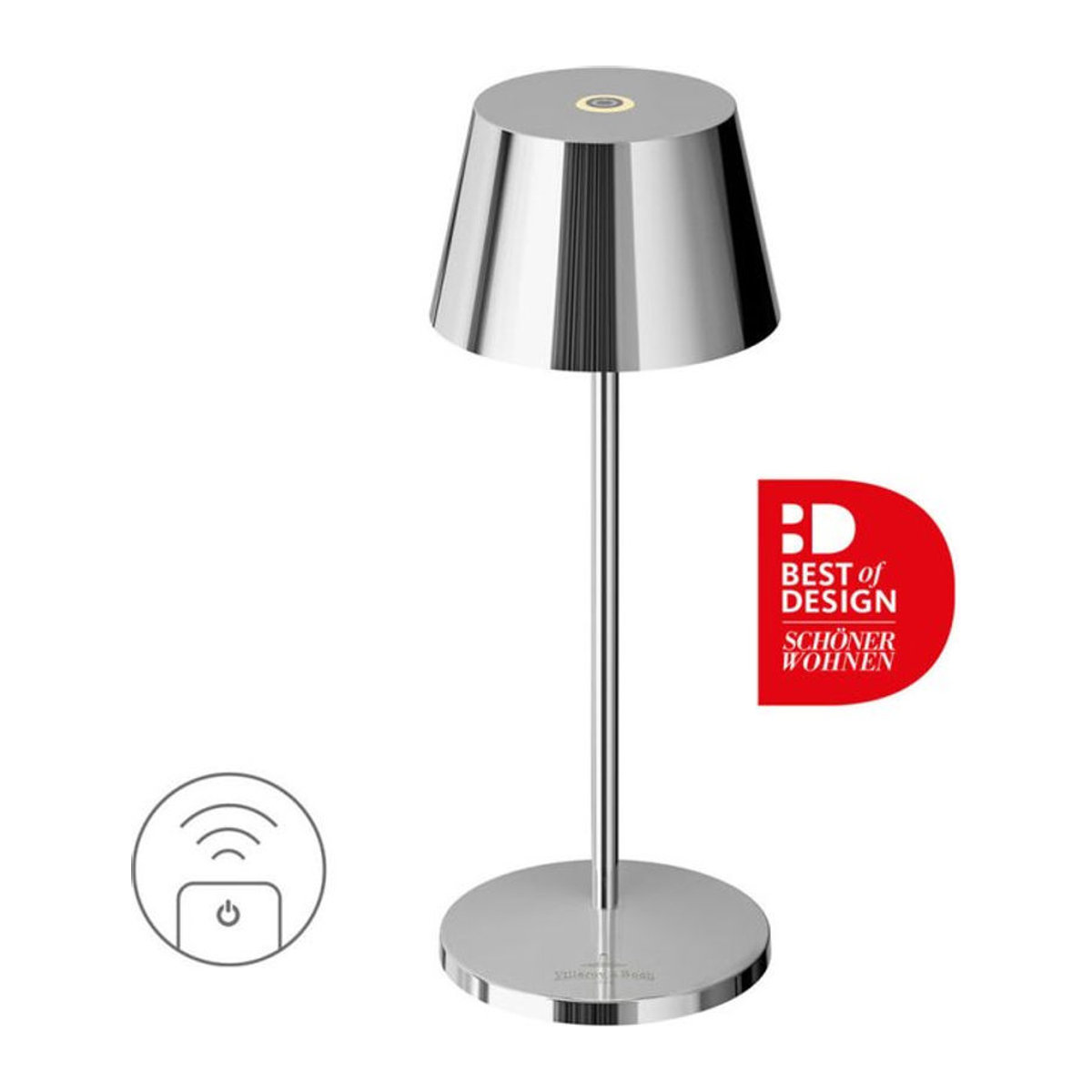 Villeroy & Boch SEOUL MICRO RC Akku-Tischleuchte LED in Chrom mit modernem Design ØxH: 7,5 x 20 cm - Bild 1