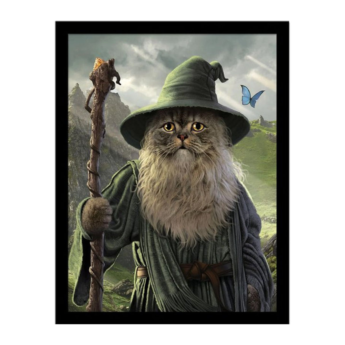 Vincent Hie Gandalf Gerahmtes Poster mit Schmetterlingen und Tieren in Grün und Grau, B/H: 30 x 40 cm - Bild 1