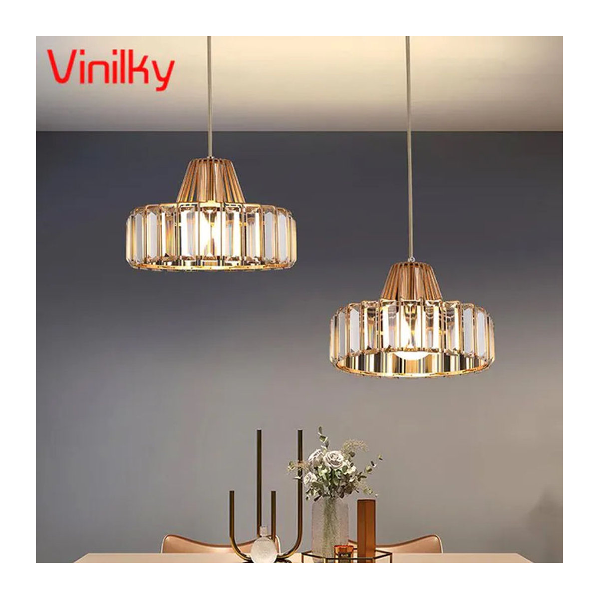 Vinilky LED Kronleuchter in Schwarz mit Glas-Kristallanhängern im skandinavischen Design für Schlafzimmer und Loft - Bild 1