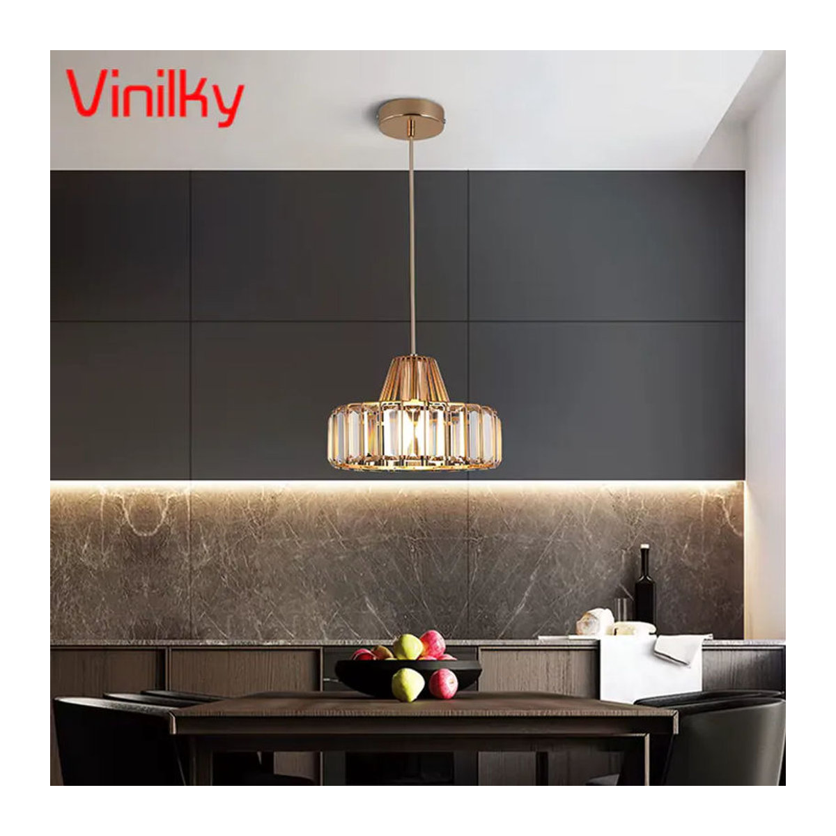 Vinilky LED Kronleuchter in Schwarz mit Glas-Kristallanhängern im skandinavischen Design für Schlafzimmer und Loft - Bild 2