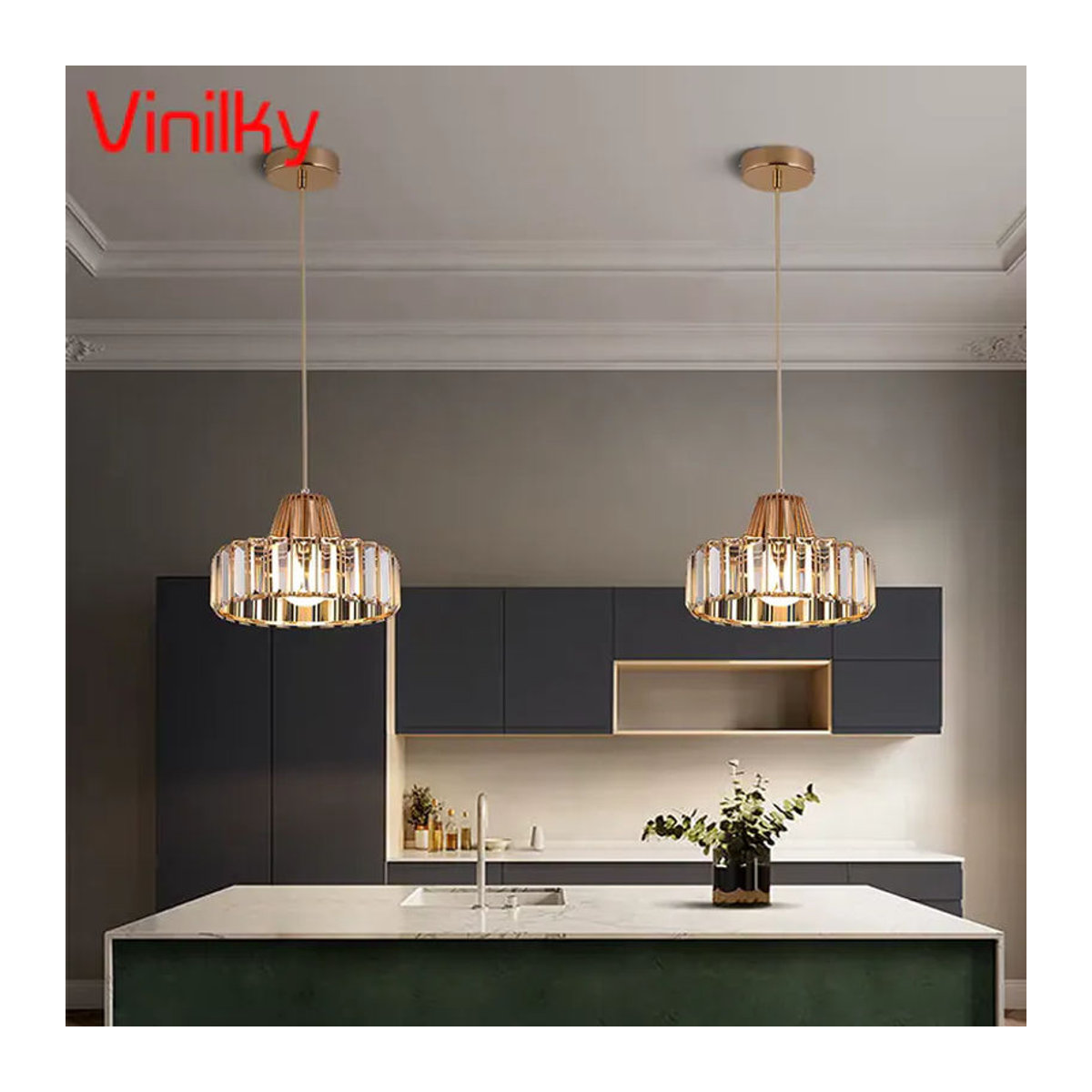 Vinilky LED Kronleuchter in Schwarz mit Glas-Kristallanhängern im skandinavischen Design für Schlafzimmer und Loft - Bild 3