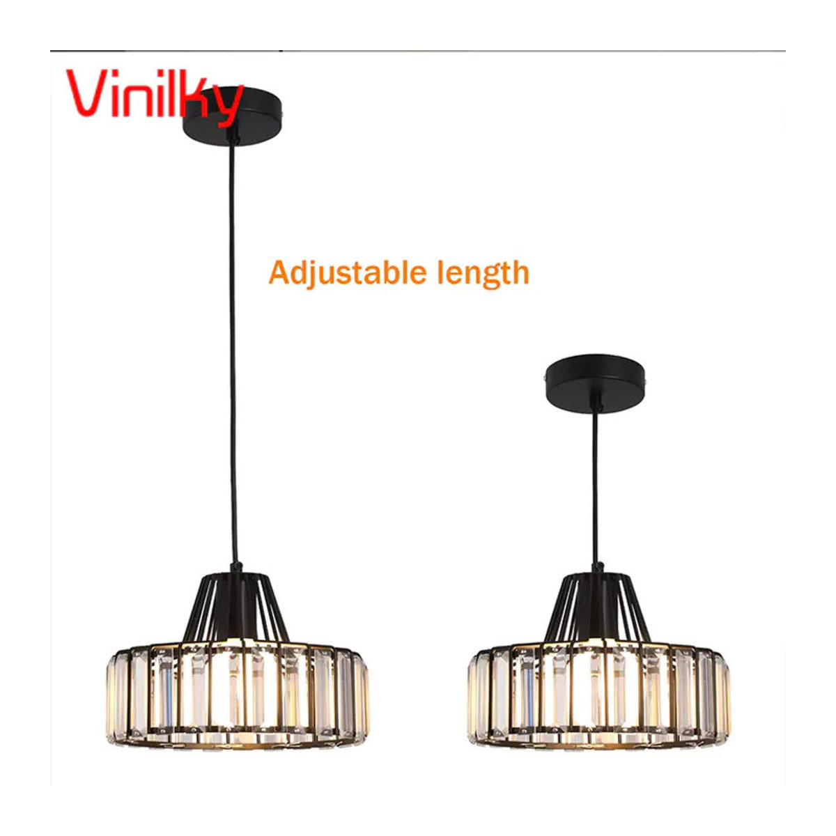 Vinilky LED Kronleuchter in Schwarz mit Glas-Kristallanhängern im skandinavischen Design für Schlafzimmer und Loft - Bild 4
