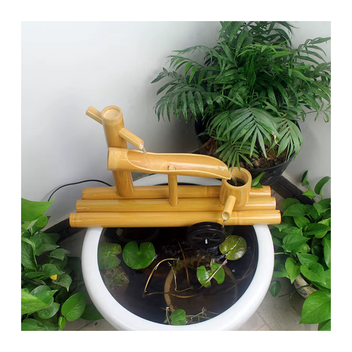 VINRITO Bambus Wasserfall Brunnen mit Filter für Aquarium und Garten in Beige - Bild 3