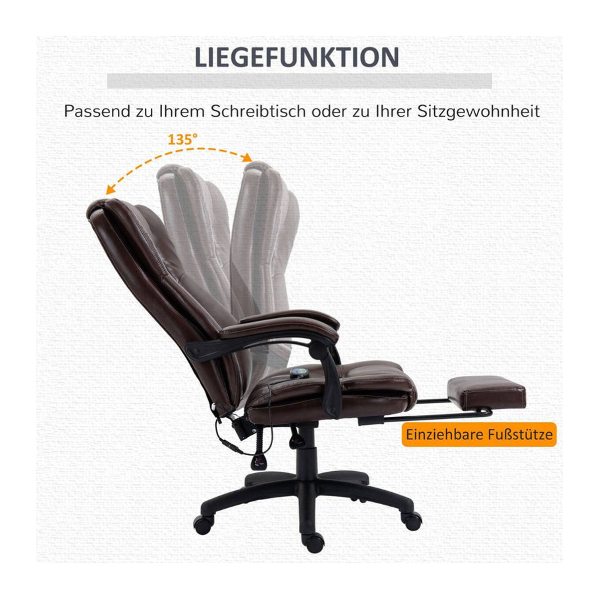 Vinsetto Drehstuhl 921-539V90BN in Braun aus Kunstleder - Bild 5