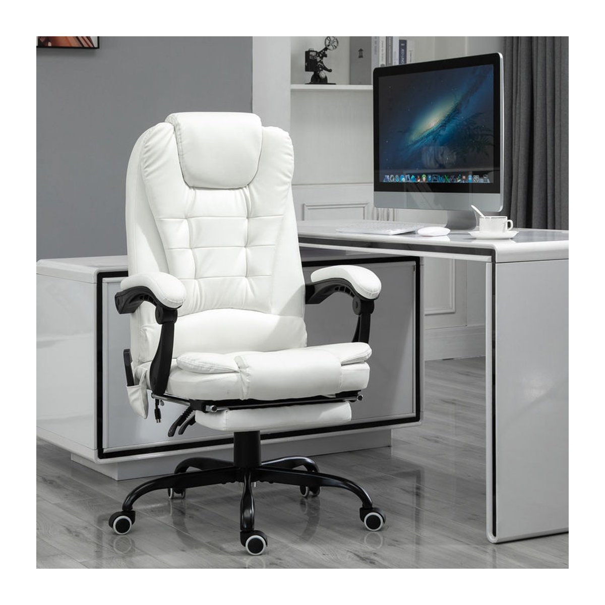 Vinsetto Massagesessel Chefsessel mit 7 Massagepunkten und integrierter Fußstütze in Weiß von Aosom, B/T/H: 67 x 79 x 111-121 cm - Bild 2