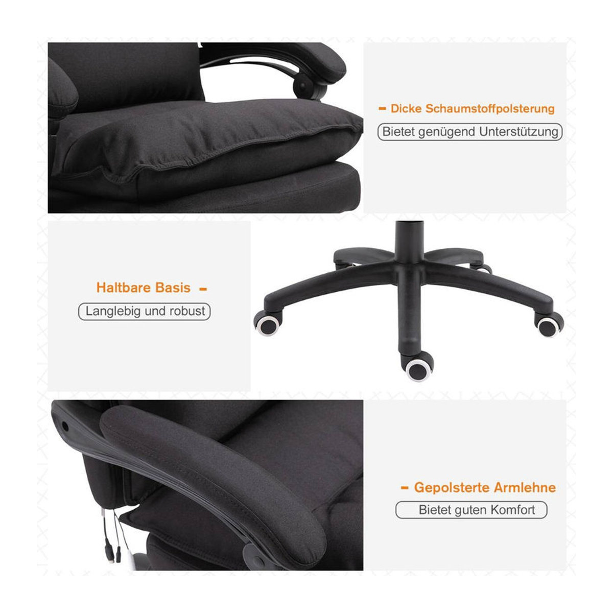 Vinsetto Relaxsessel Chefsessel in Schwarz aus Nylon und Polypropylen, Breite: 62 cm - Bild 1