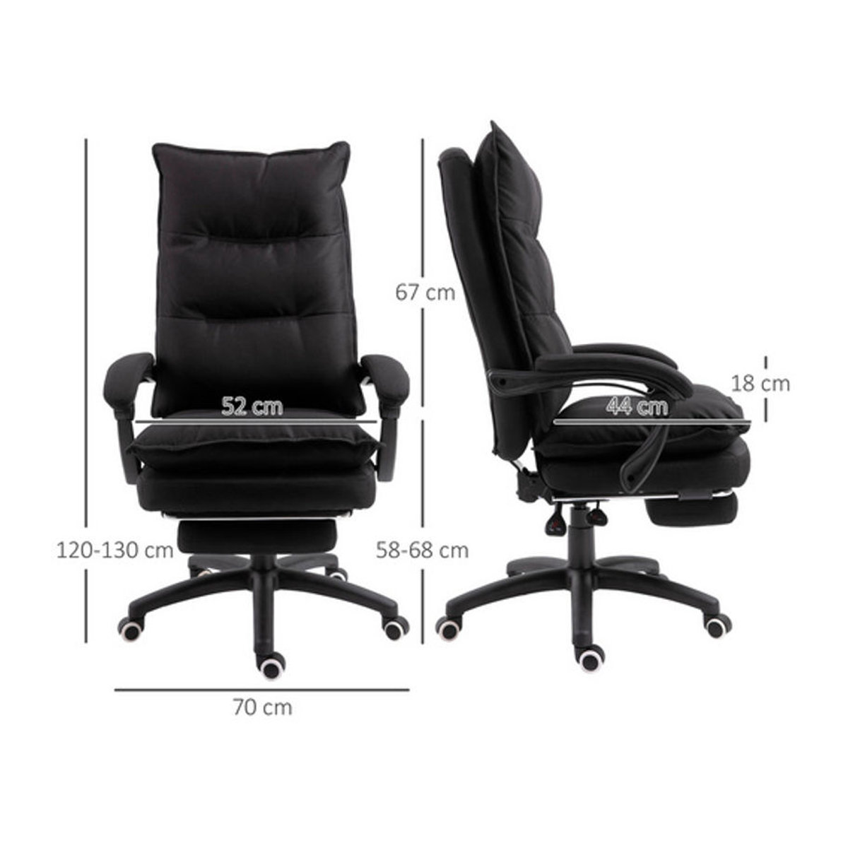 Vinsetto Relaxsessel Chefsessel in Schwarz aus Nylon und Polypropylen, Breite: 62 cm - Bild 3