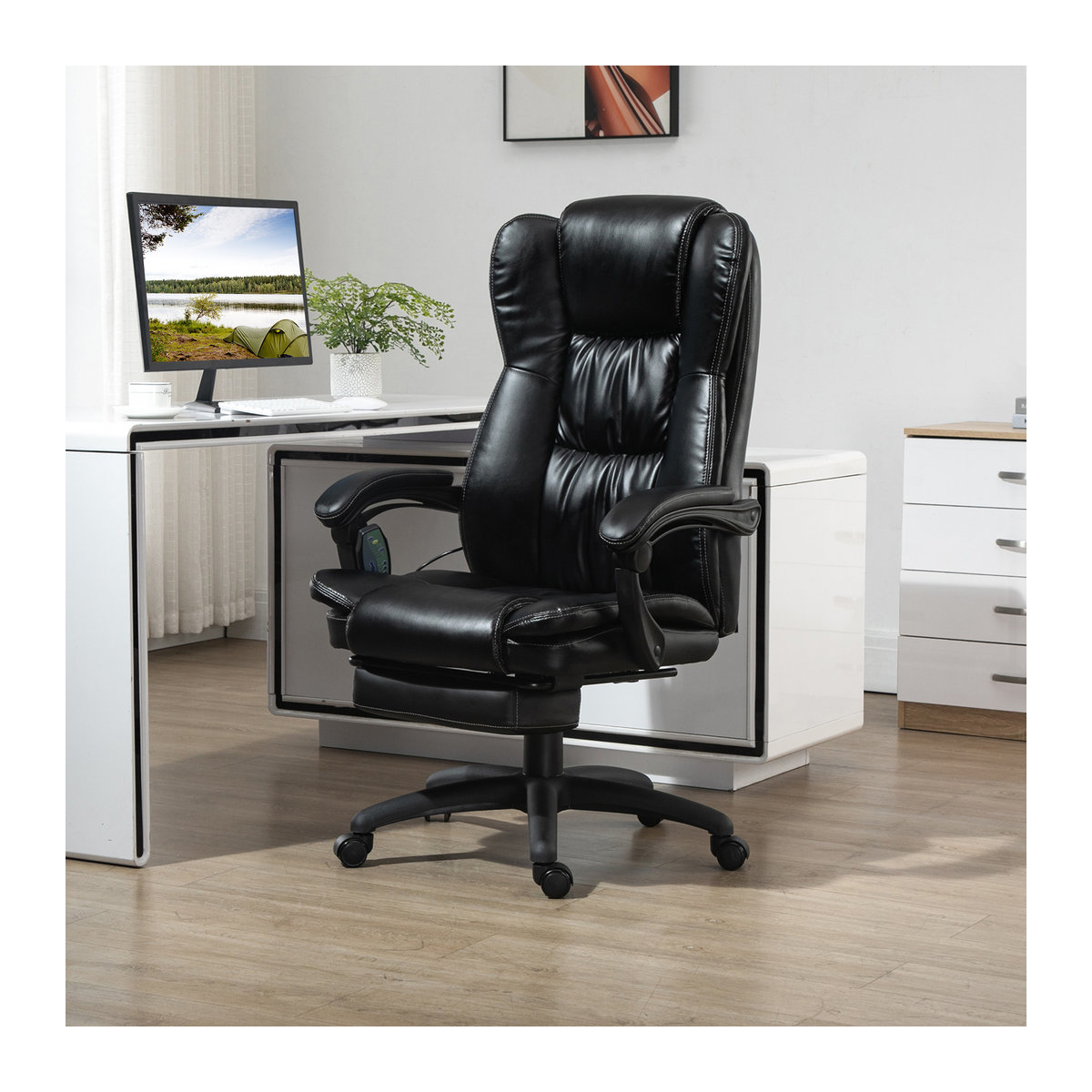 Vinsetto Schreibtischstuhl mit Massagefunktion und Fußstütze, Schwarz, B/T/H: 68,5 x 68,5 x 119-127 cm, Aosom - Bild 2