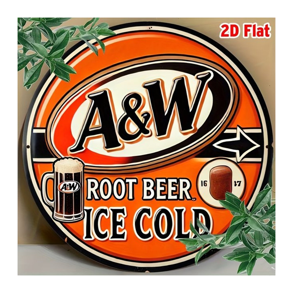 Vintage A&W Root Beer Aluminium Wandschild in Orange mit Retro-Design für Küche und Zuhause - Bild 1
