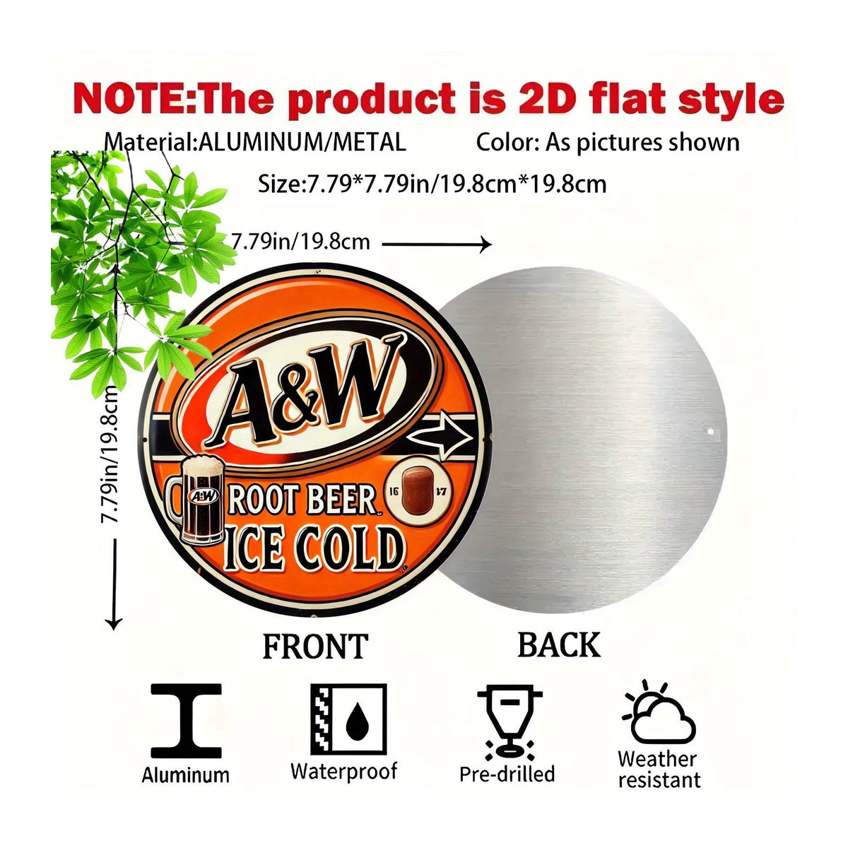 Vintage A&W Root Beer Aluminium Wandschild in Orange mit Retro-Design für Küche und Zuhause - Bild 3