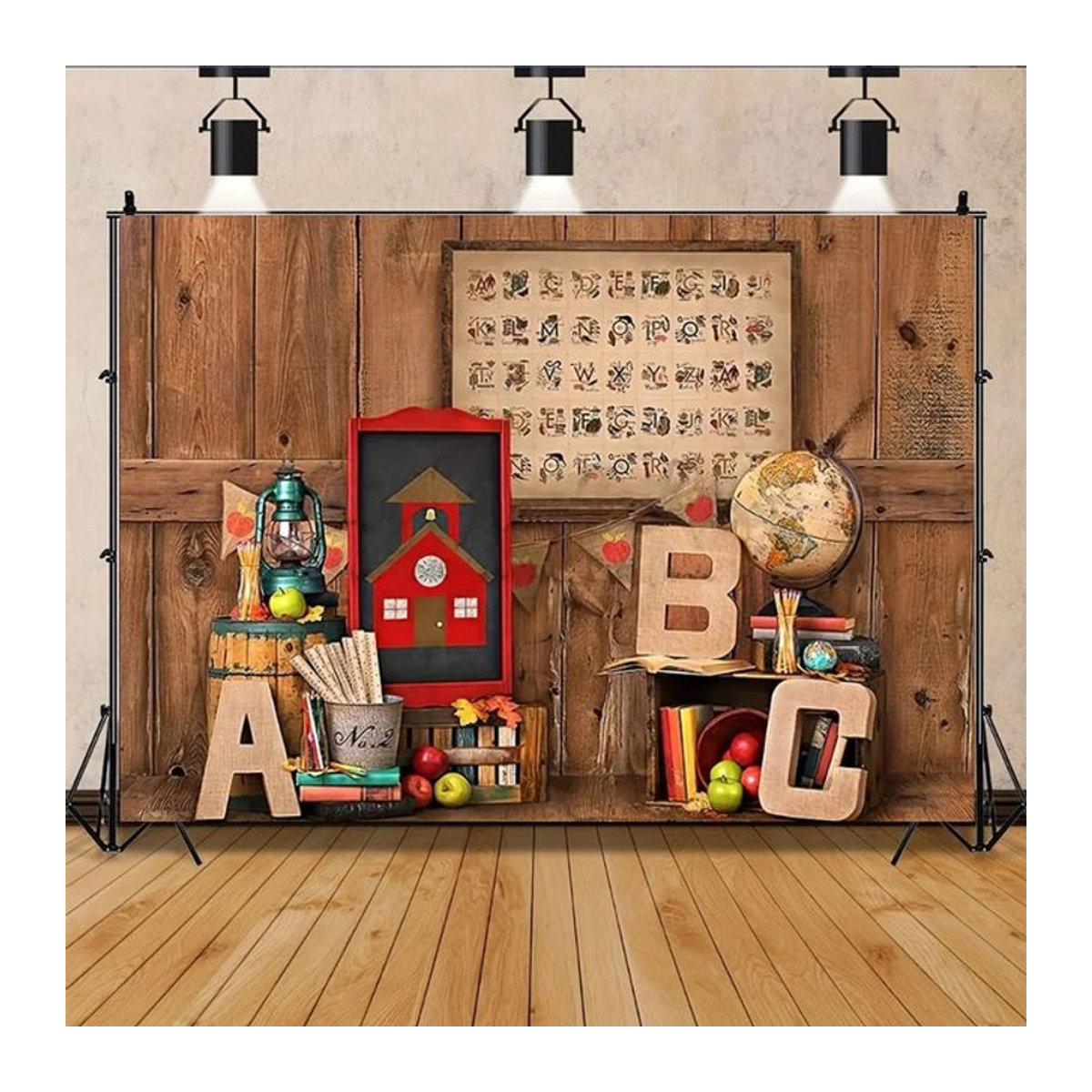 Vintage ABC-Retro-Holzhaus Fotohintergrund für den ersten Schultag, mehrfarbiger Rücklaufbanner aus Vinyl für Kindergarten und Kinder, B/H: 75 x 50 cm - Bild 1