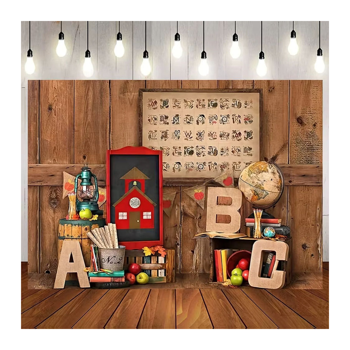 Vintage ABC-Retro-Holzhaus Fotohintergrund für den ersten Schultag, mehrfarbiger Rücklaufbanner aus Vinyl für Kindergarten und Kinder, B/H: 75 x 50 cm - Bild 2