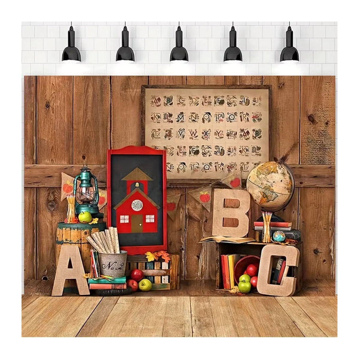Vintage ABC-Retro-Holzhaus Fotohintergrund für den ersten Schultag, mehrfarbiger Rücklaufbanner aus Vinyl für Kindergarten und Kinder, B/H: 75 x 50 cm - Bild 3