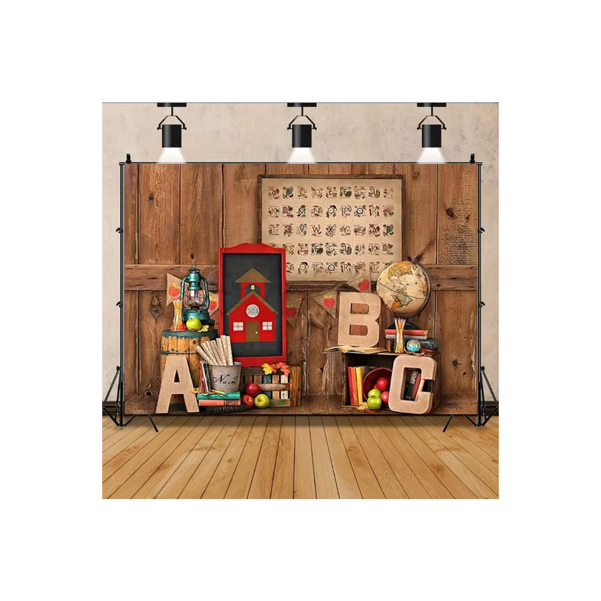 Vintage ABC-Retro-Holzhaus Fotohintergrund für den ersten Schultag, mehrfarbiger Rücklaufbanner aus Vinyl für Kindergarten und Kinder, B/H: 75 x 50 cm - Bild 4