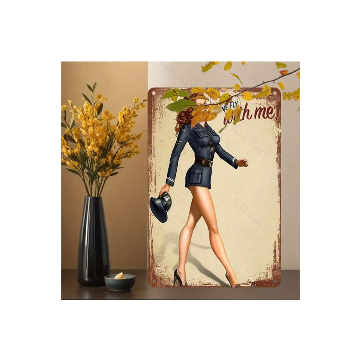 Vintage Aluminiumschild CIFBUY Come Fly With Me in Beige, rechteckiges Metallschild für drinnen und draußen, B: 20,3 cm x H: 30,5 cm - Bild 5